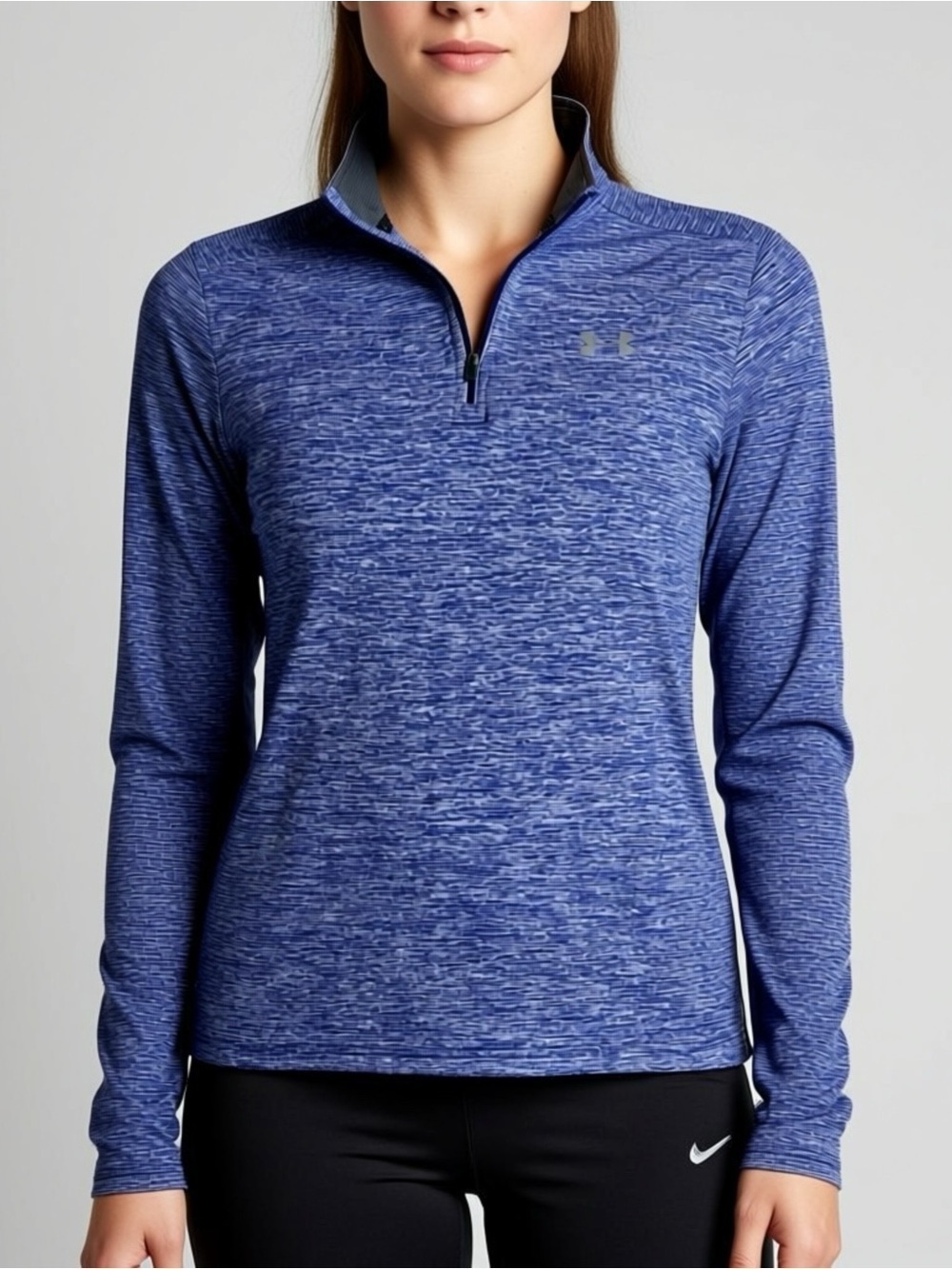 Under Armour Heat Gear 1/4 Zip Long Sleeve Womens Size Large Fitted Run Activewe
